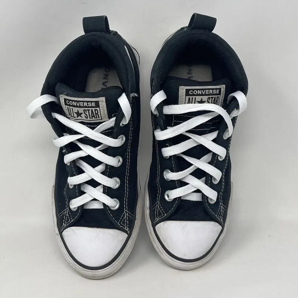 Converse All Star Mid Top Shoes Kids Size 3 Black Canvas Sneakers